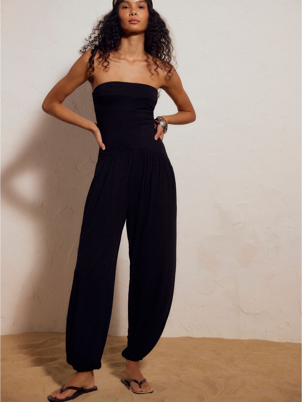 Free People Strapless Black Wide-Leg Jumpsuit